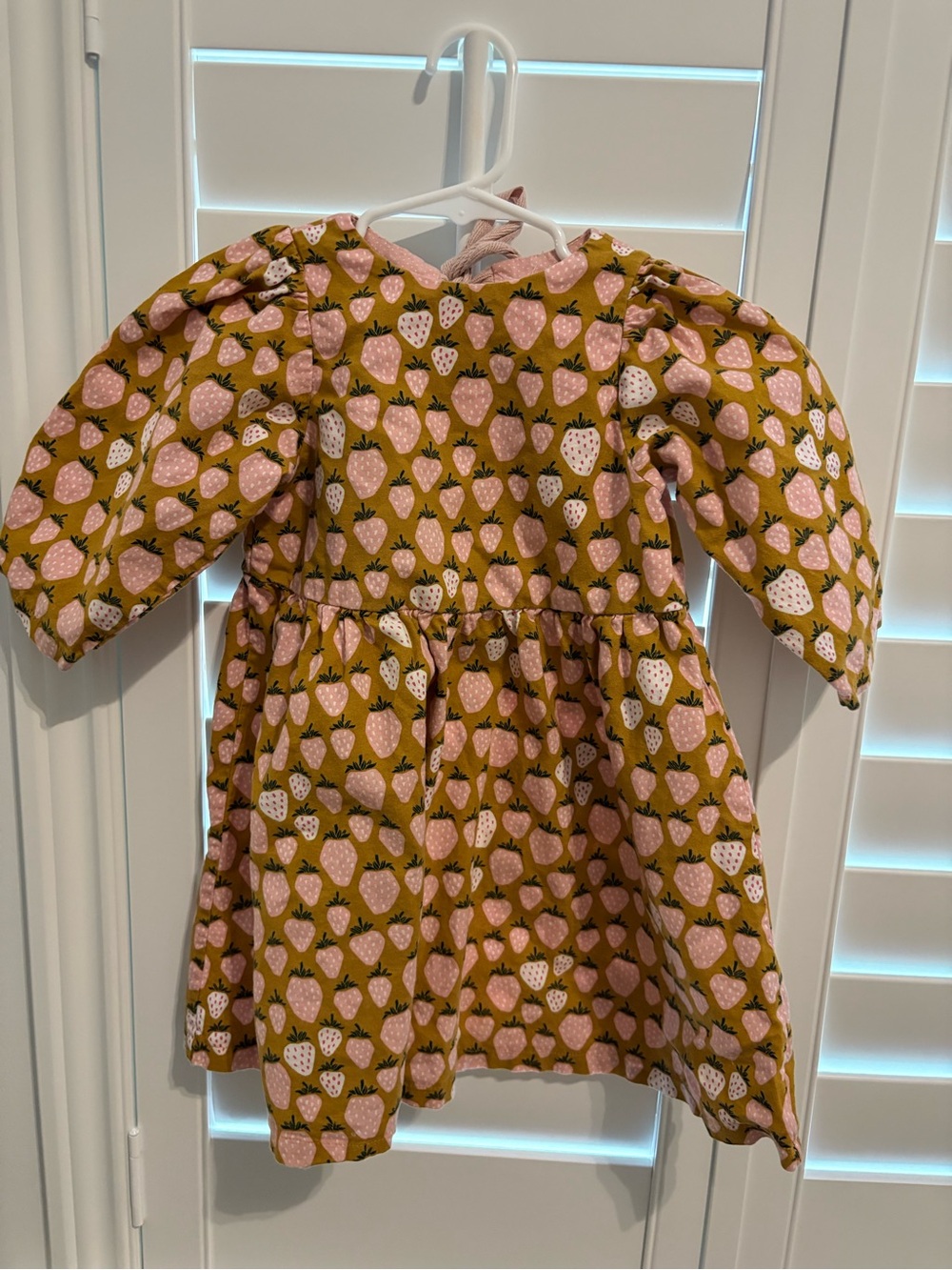 Thimble Collection Pink Strawberry Print Long Sleeve Girls Dress